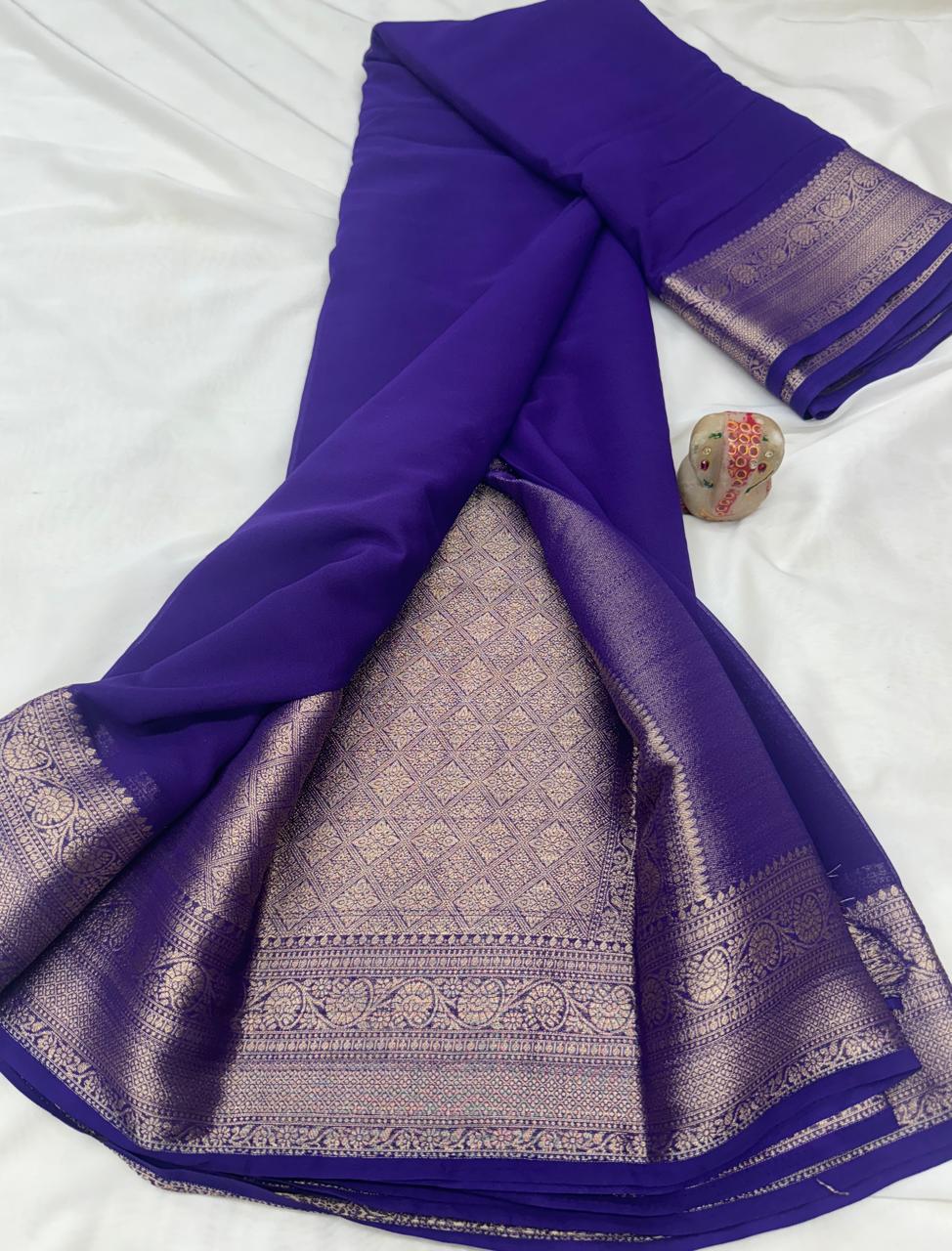 Pure Premium Gala Georgette Saree with Self Border and Rich Pallu